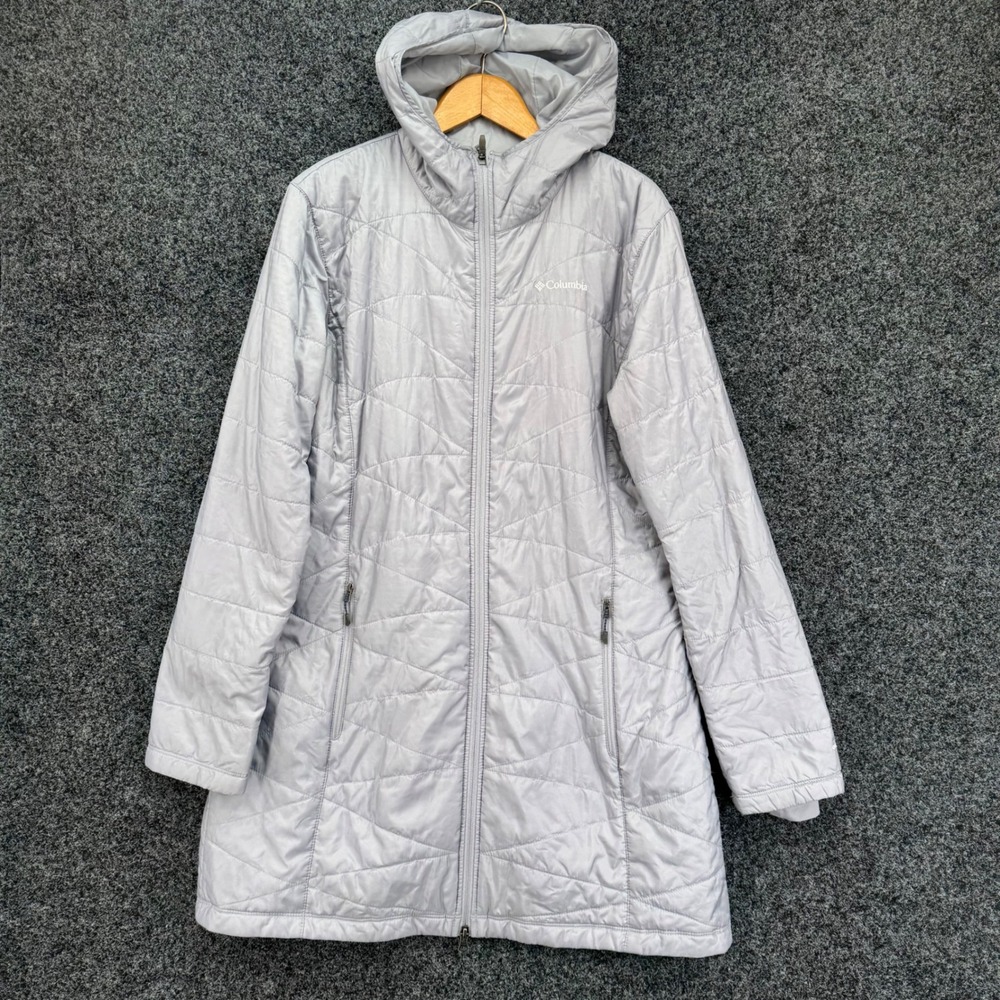 Columbia Omni-Heat Hooded Parka Jacket Grey XL Insulated Quilted Puffer